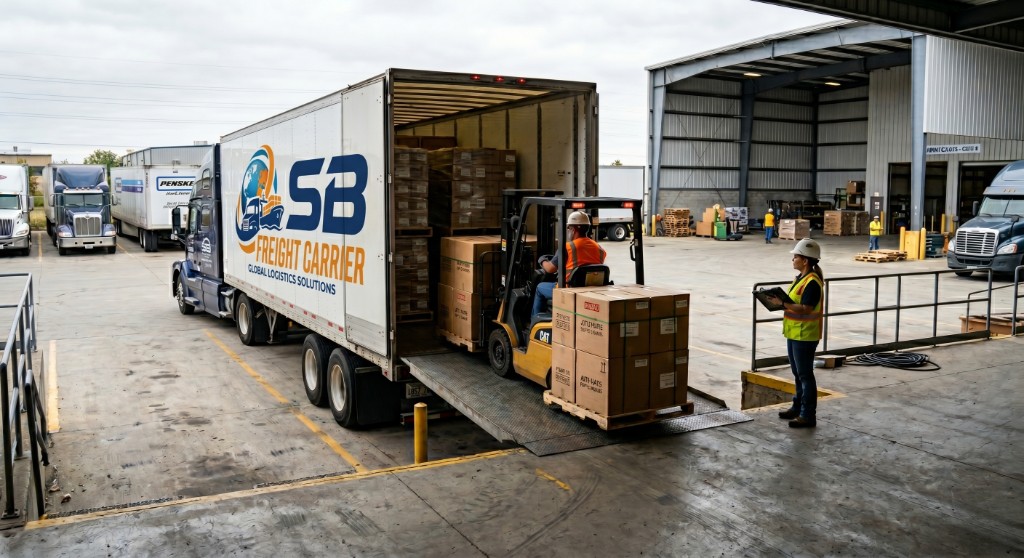 SB Freight Carrier Truck at Warehouse